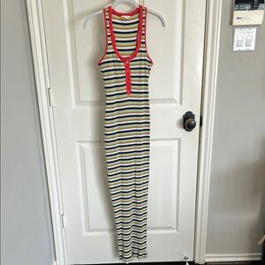 Splendid Striped Maxi Dress with Red Trim